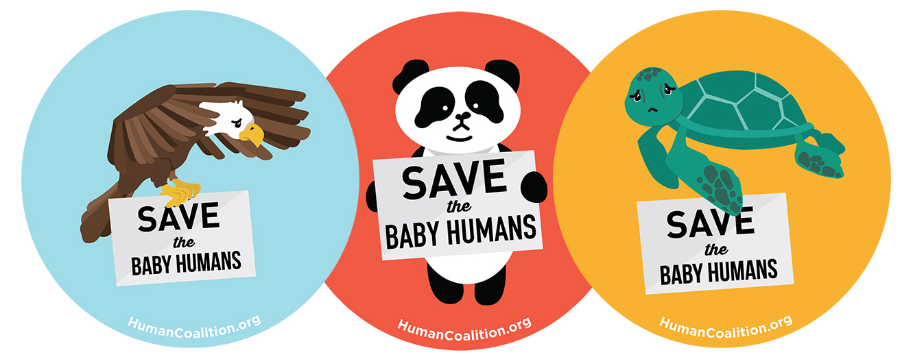 All three Save the Baby Humans stickers